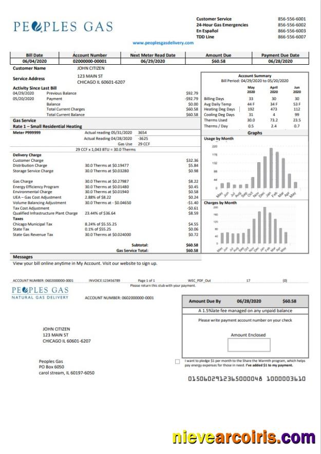 USA Illinois Peoples Gas utility bill